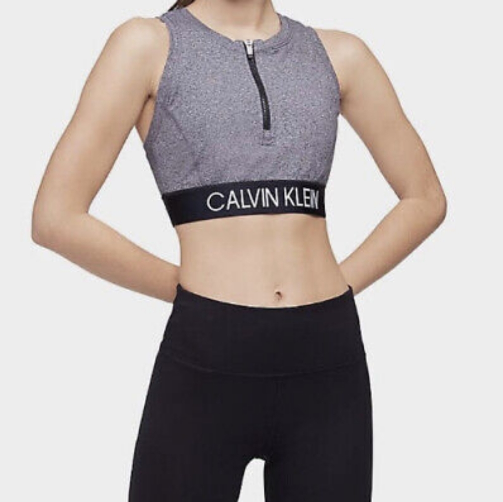 PERFORMANCE FRONT-ZIP MEDIUM-IMPACT SPORTS BRA IN BLACK HEATHER